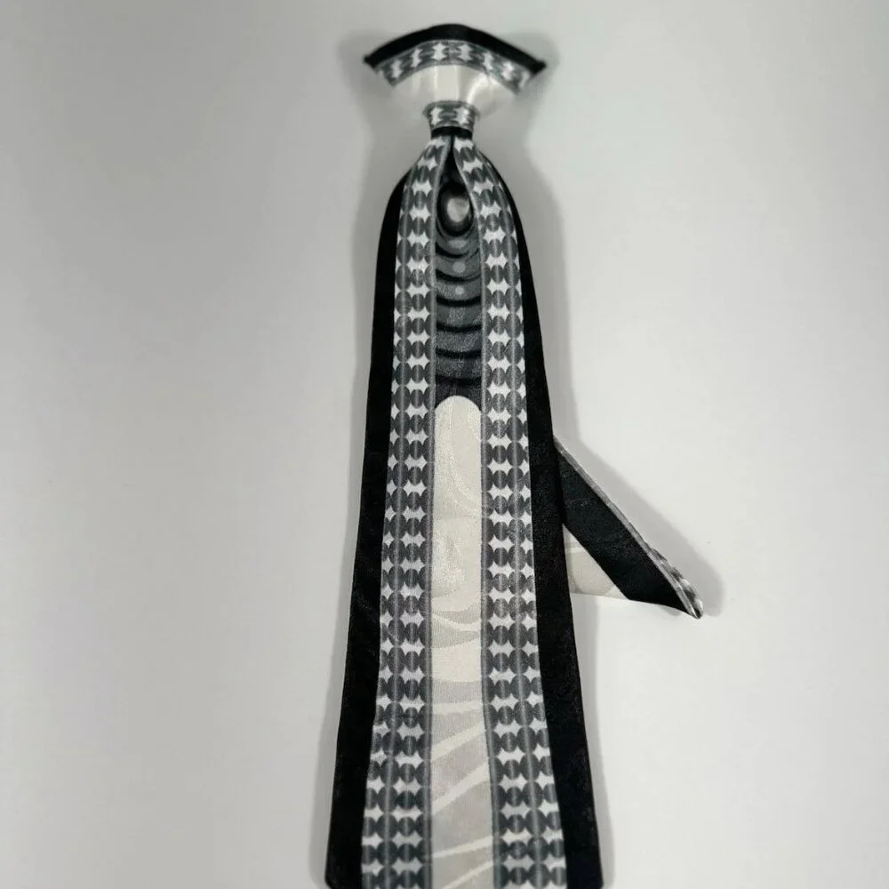 Gino Clericci Boy's Clip-on Tie Hanky Black Cream Charcoal Grey Polyester 10